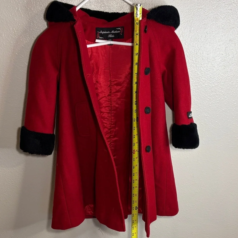 Wool Kids' Red Pea Coat with Black Trim -GB3